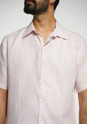 Men Blush Pink Pure Linen Short Sleeve Shirt