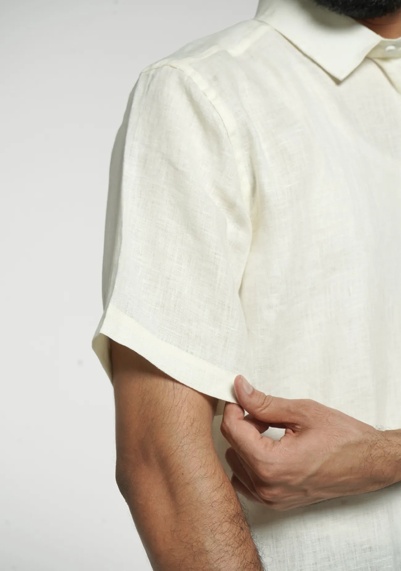 Men Cream Pure Linen Short Sleeve Shirt