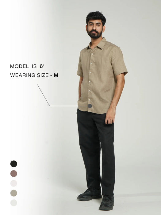 Men Khakhi Pure Linen Short Sleeve Shirt