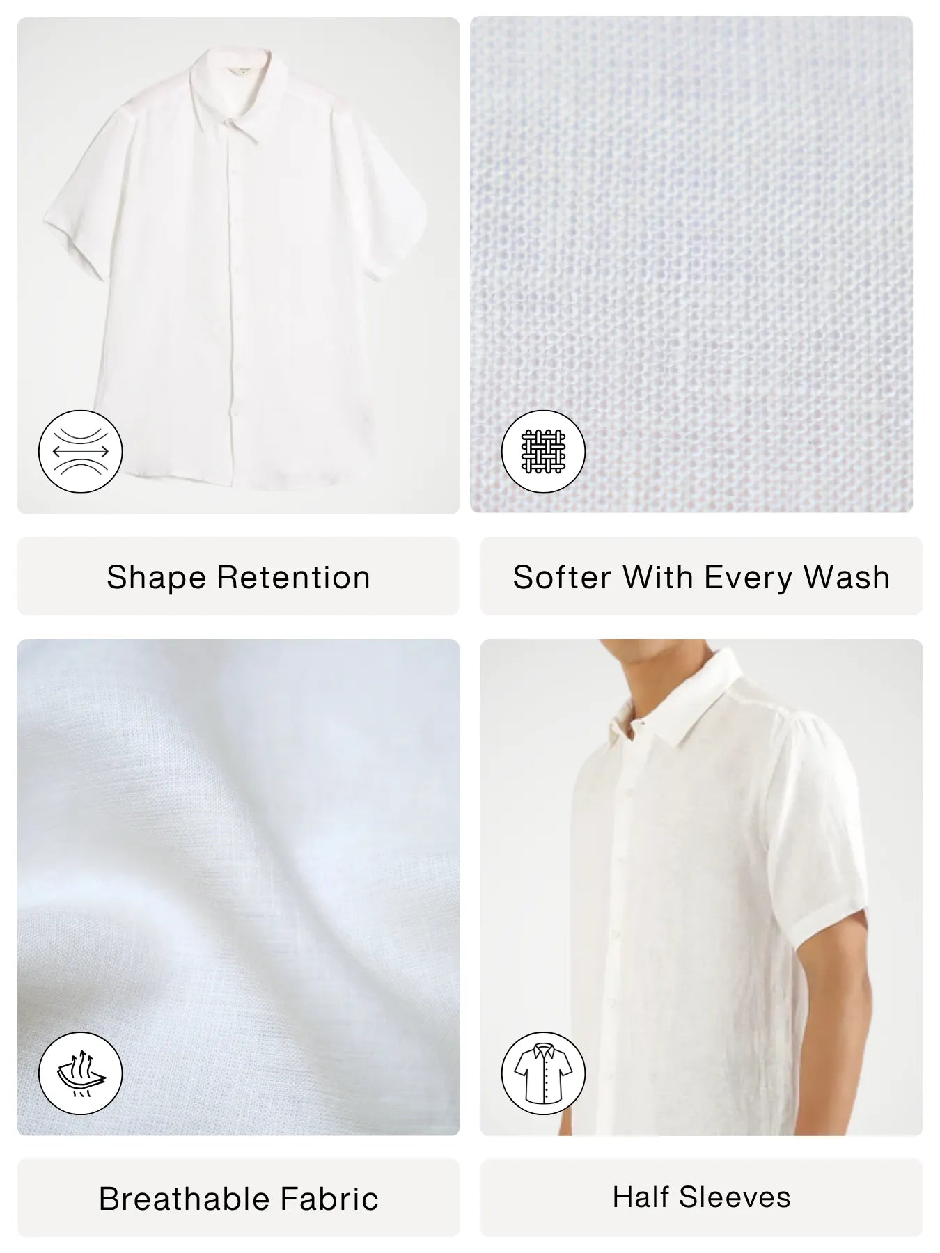 Men White Pure Linen Short Sleeve Shirt