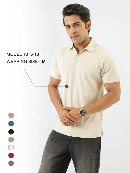 Men Beige Polo T-shirt