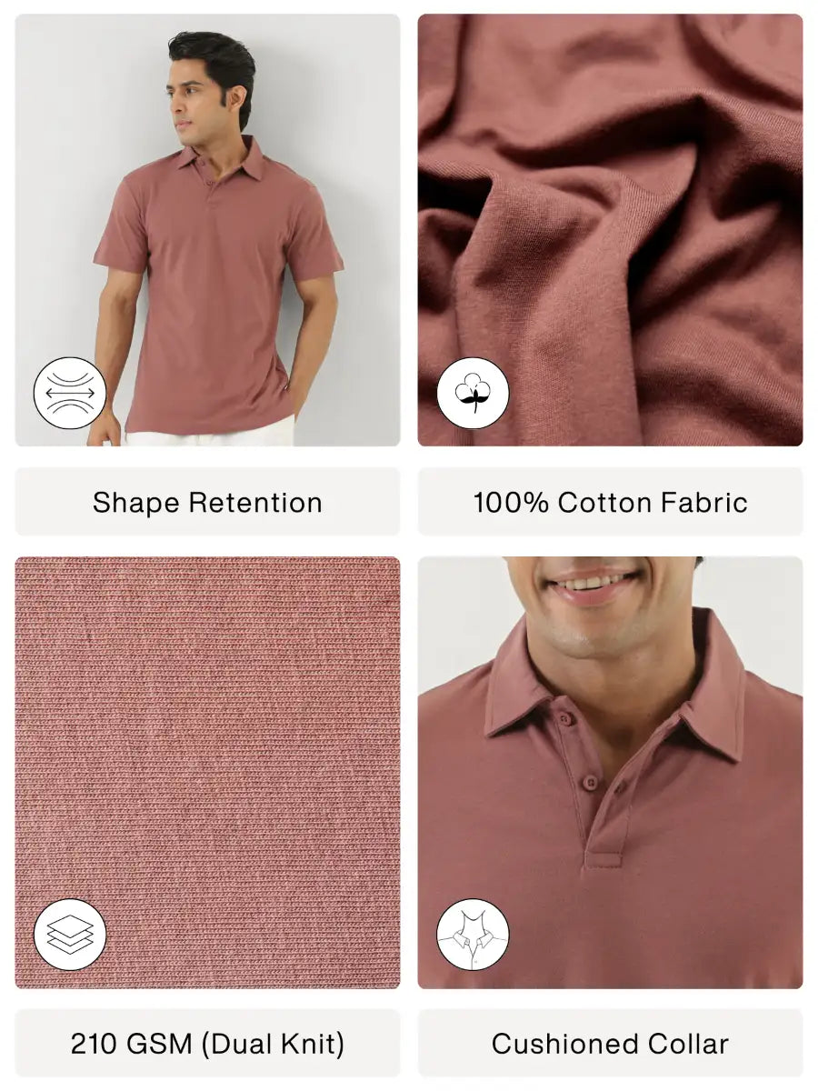 Men Rose Taupe Polo T-shirt
