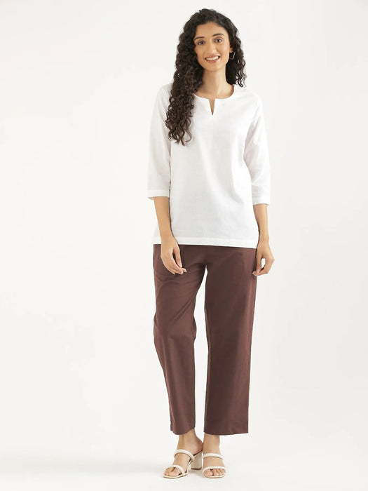 Women Mauve Brown Cotton Straight Pant