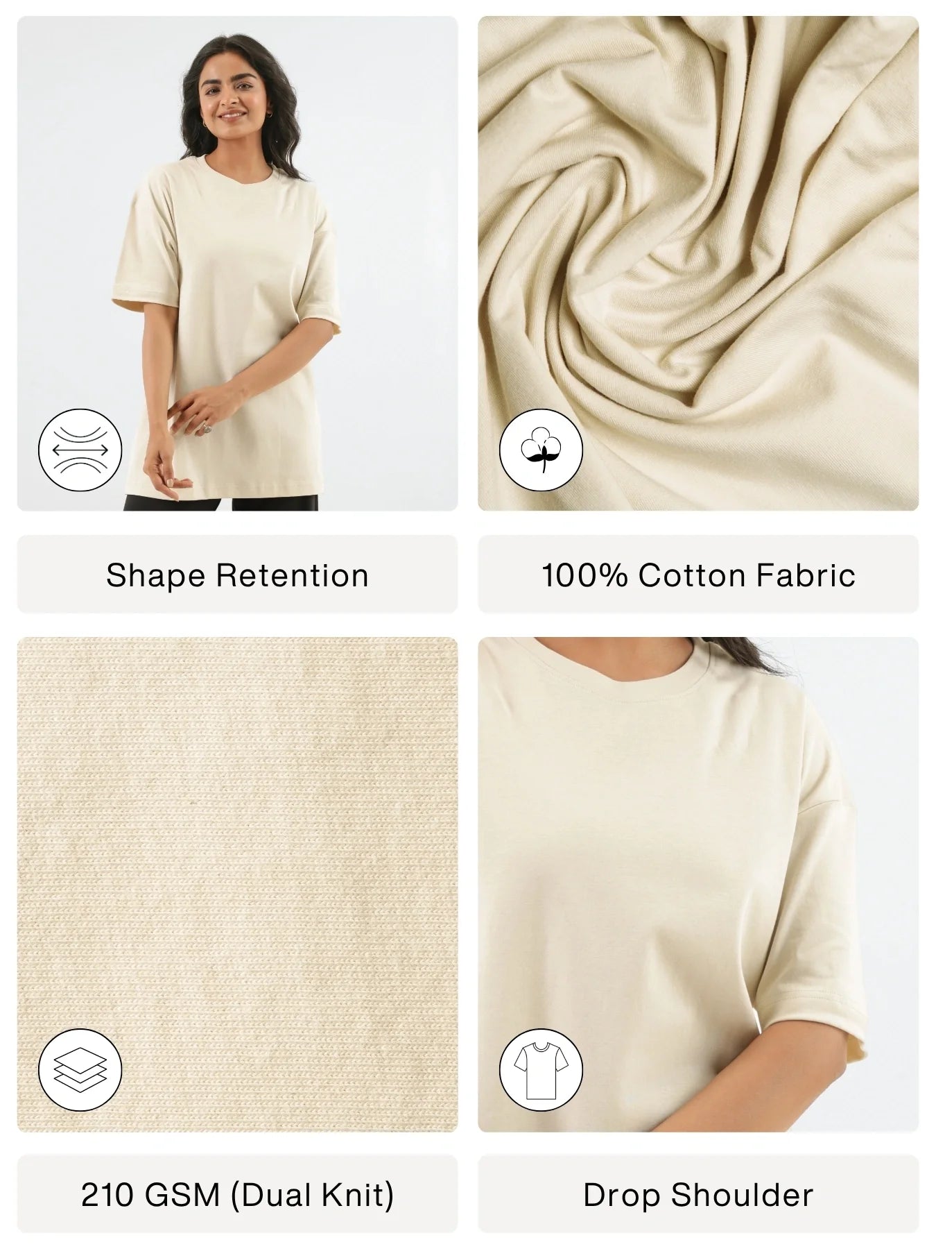 Women Beige Oversized T-shirt - Beige