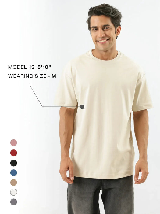 Men Beige Oversized T-shirt - Beige
