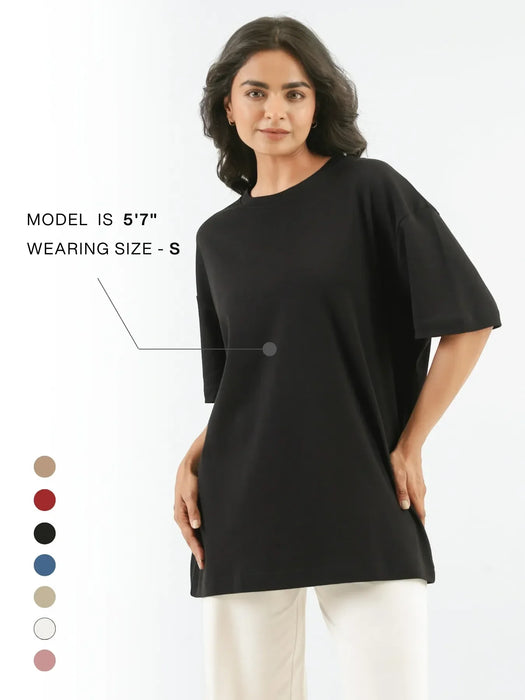 Women Black Oversized T-shirt - Black
