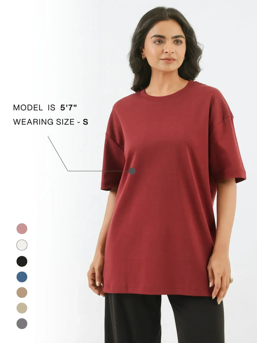 Women Maroon Oversized T-shirt - Maroon