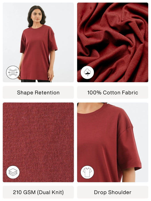 Women Maroon Oversized T-shirt - Maroon
