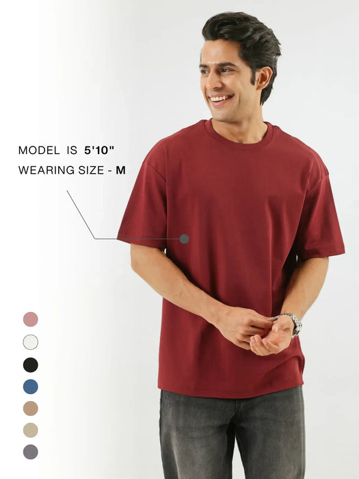 Men Maroon Oversized T-shirt - Maroon