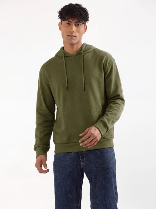 Unisex Olive Green Pullover Fleece Hoodie