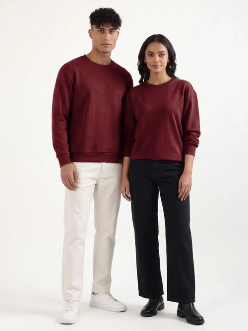 Unisex Maroon Round Neck Sweatshirt