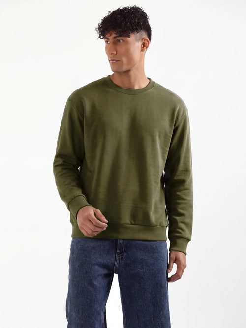 Unisex Olive Green Round Neck Sweatshirt