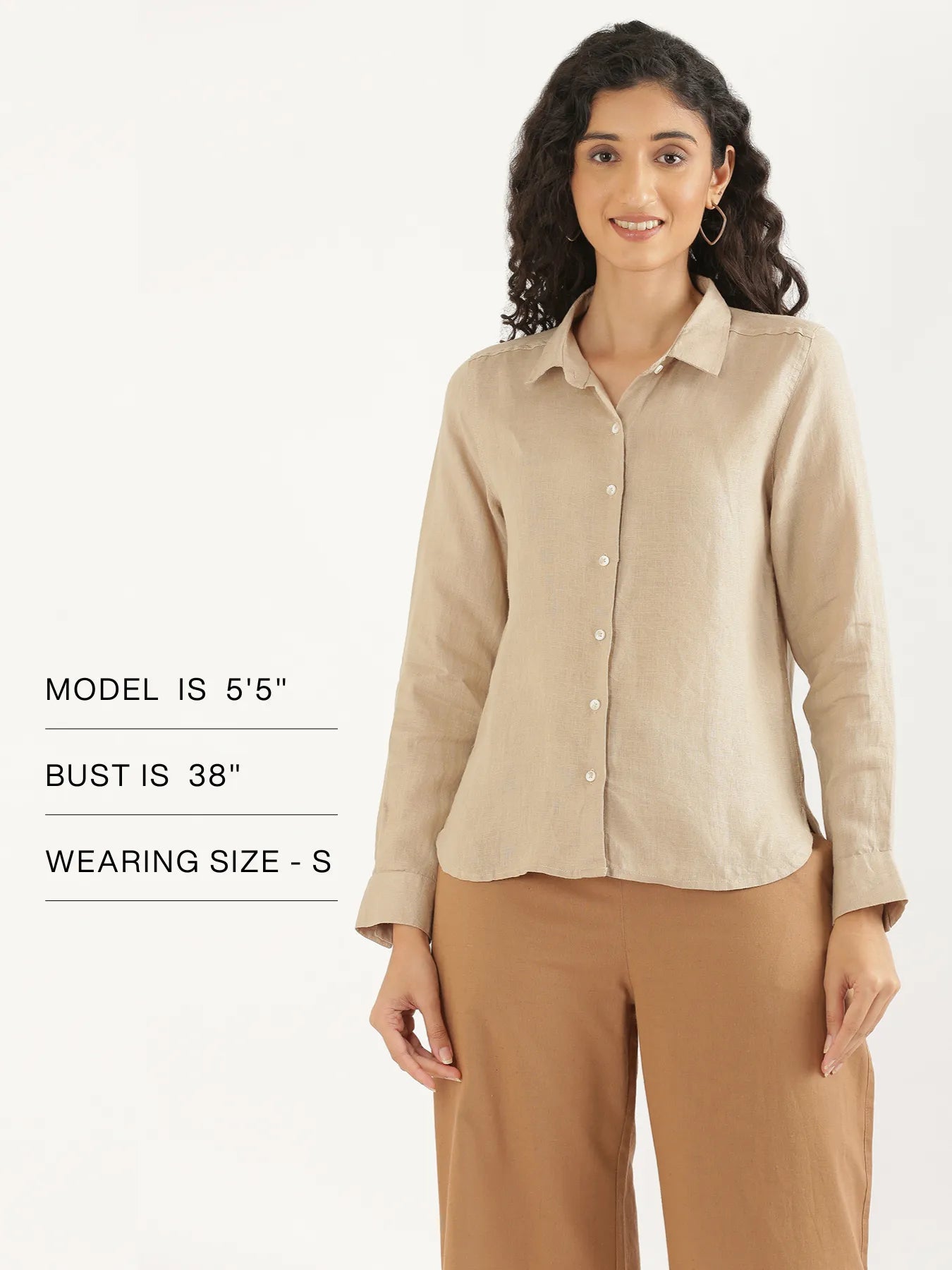 Women Taupe Pure Linen Shirt