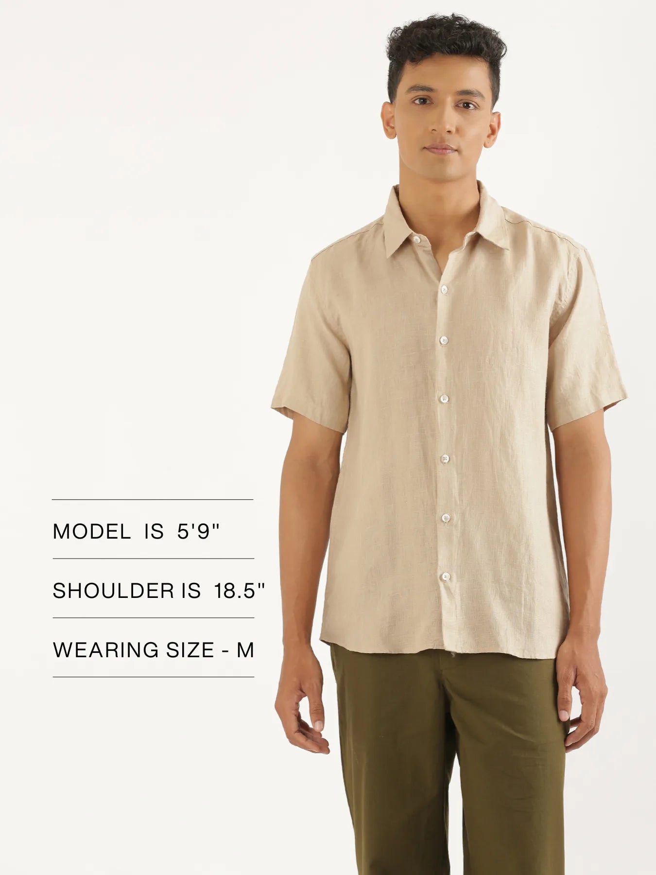 Men Taupe Pure Linen Short Sleeve Shirt