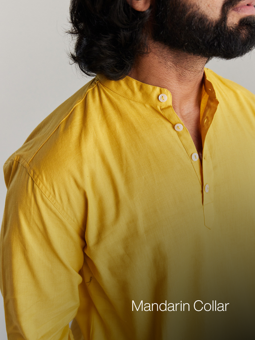 Men Yellow Airy Linen Short Kurta
