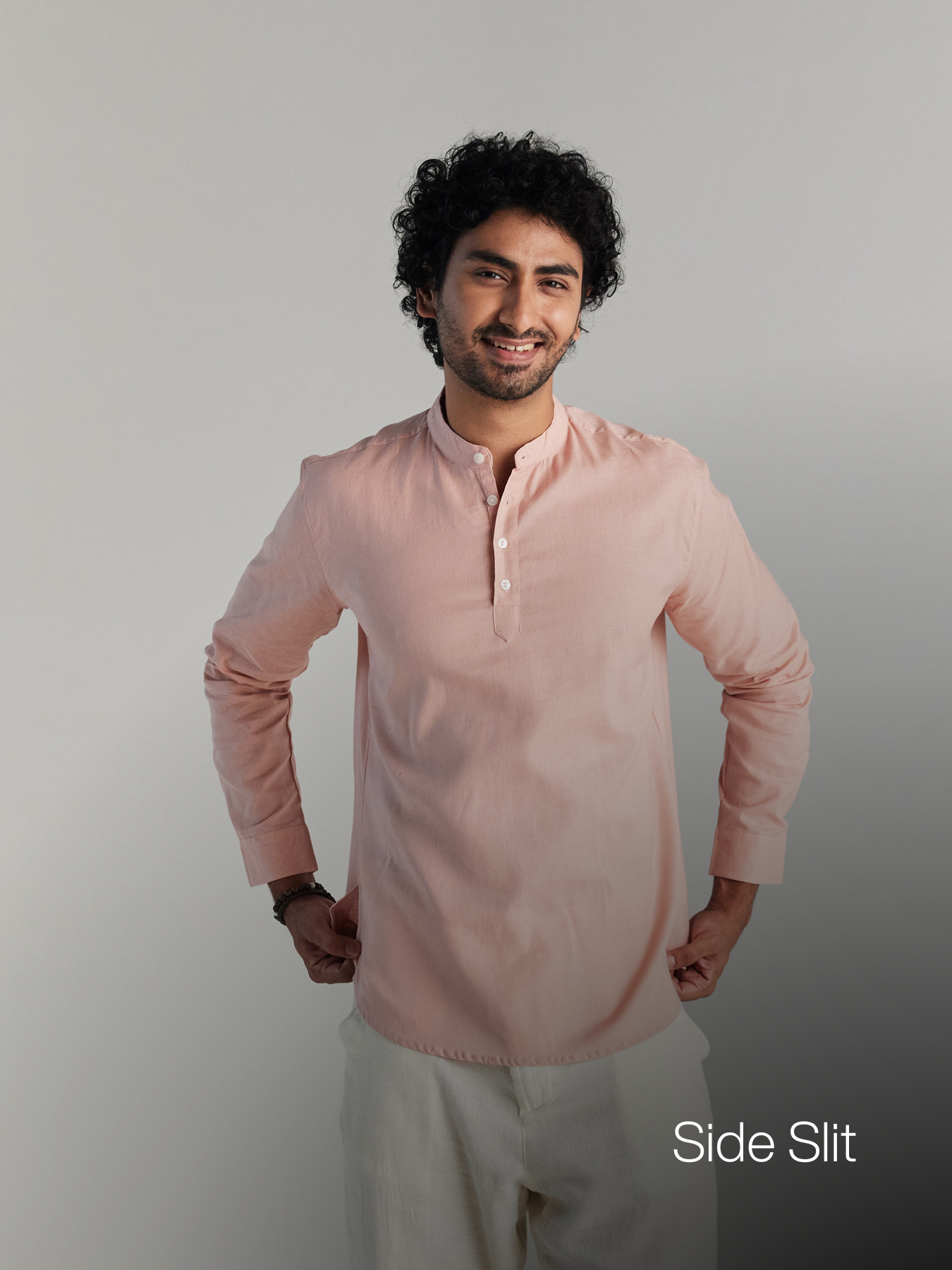 Salmon Pink Airy Linen Short Kurta