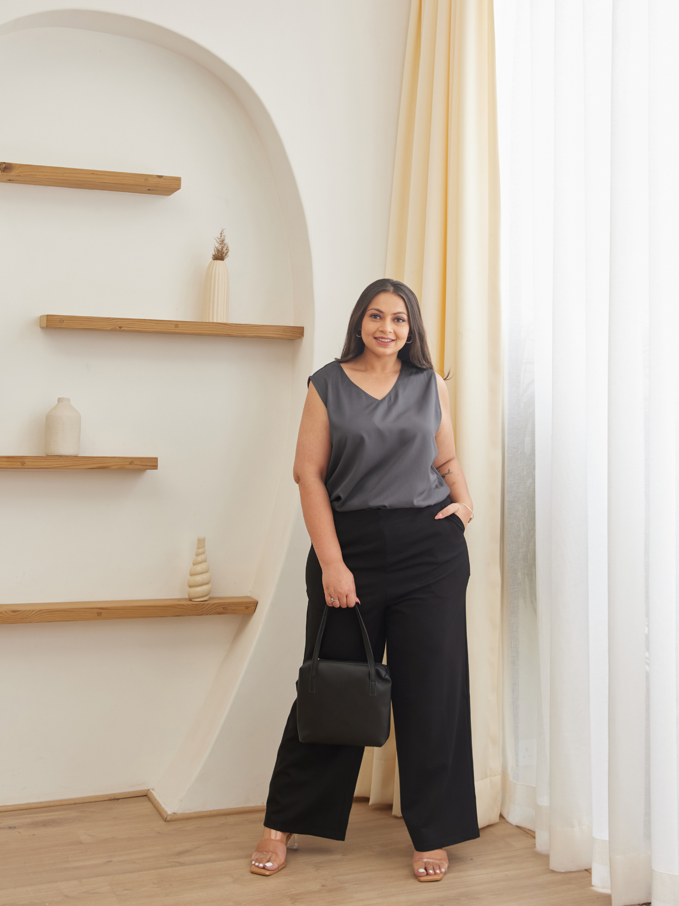 Grey V-Neck Sleeveless Top