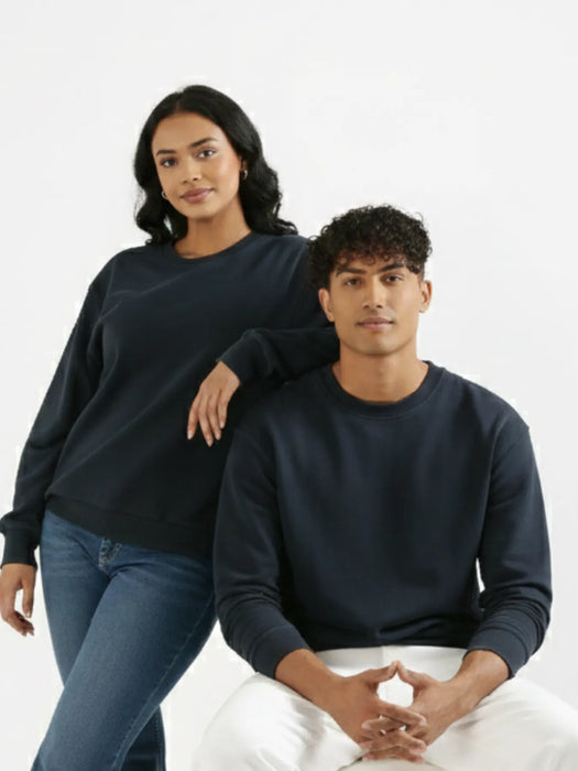 Unisex Navy Blue Round Neck Sweatshirt