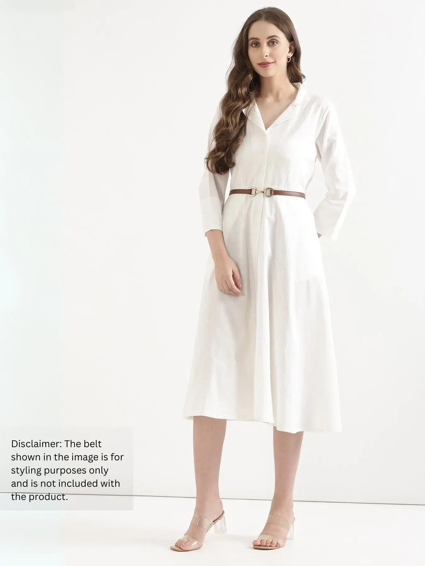 Women White Airy Linen Flared Dress