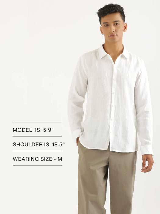 Men White Pure Linen Full Sleeve Shirt