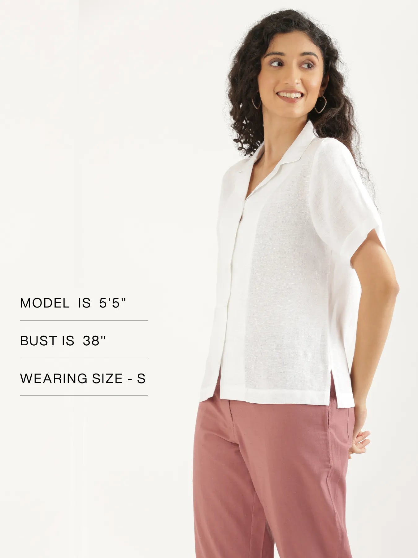 Women White Pure Linen Notch Collar Shirt