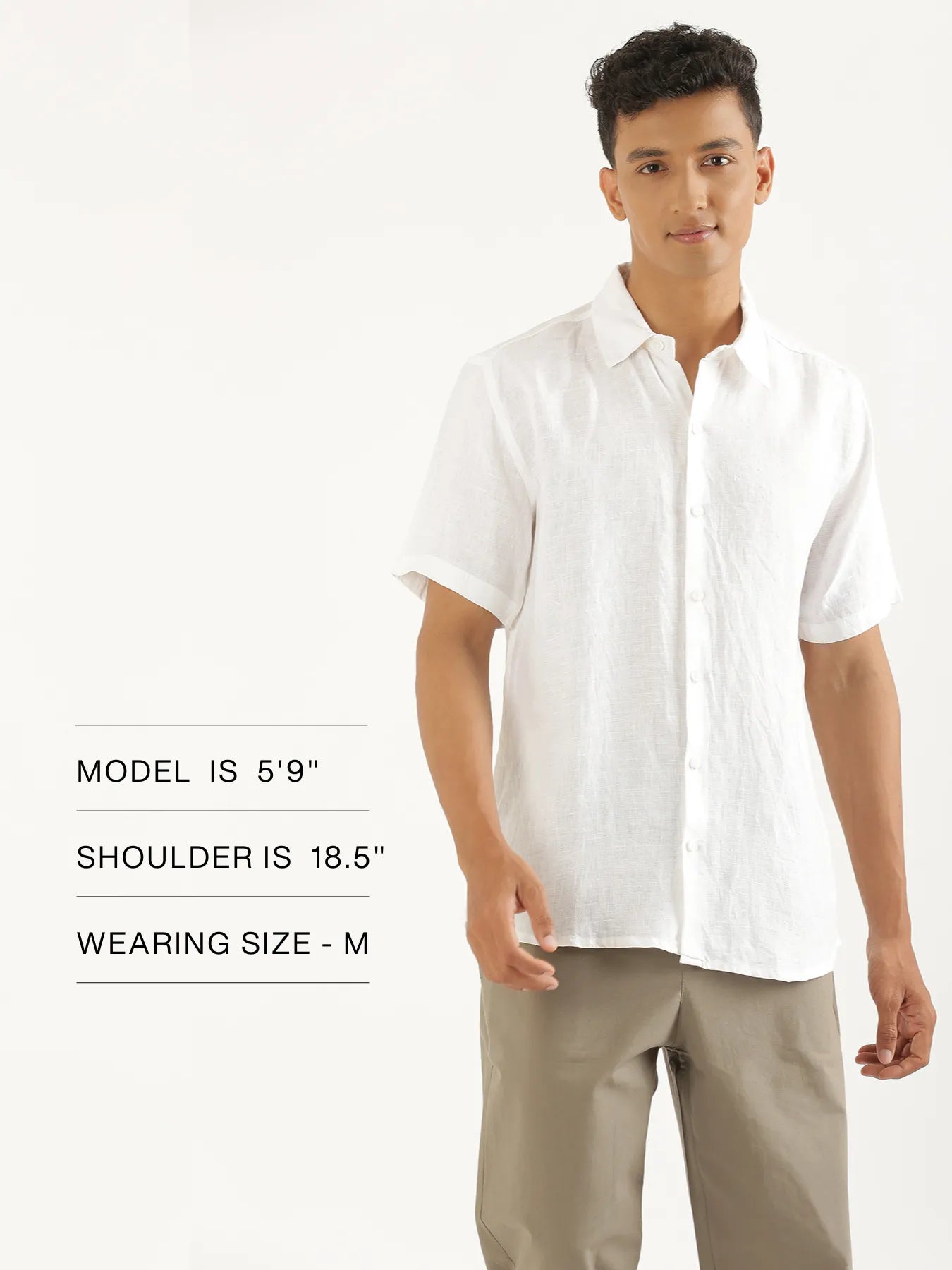 Men White Pure Linen Short Sleeve Shirt