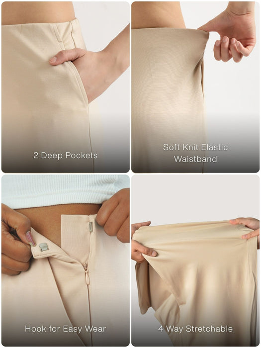 Women Beige Wide Leg Pants