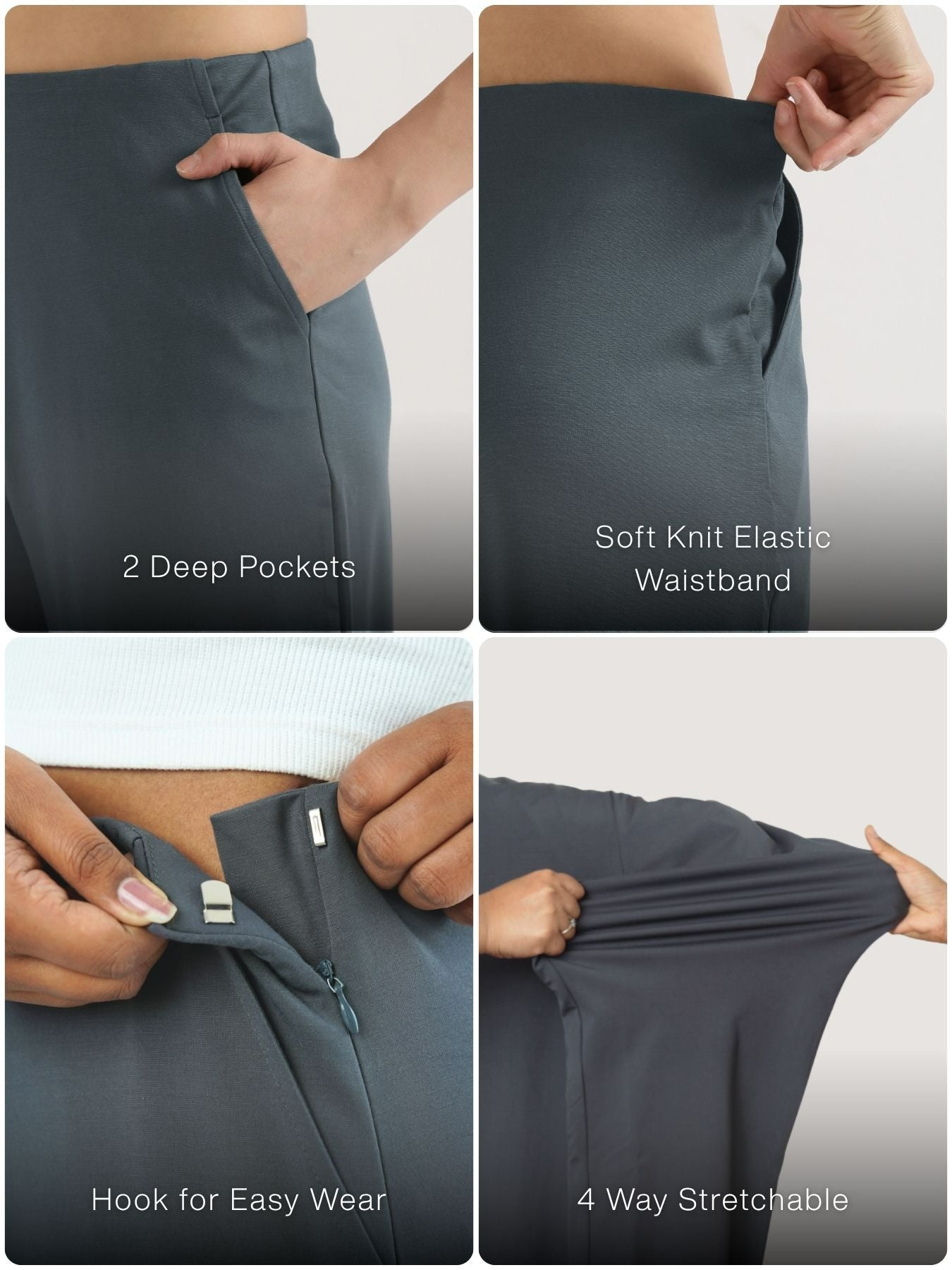 Women Cement Grey Wide Leg Pants