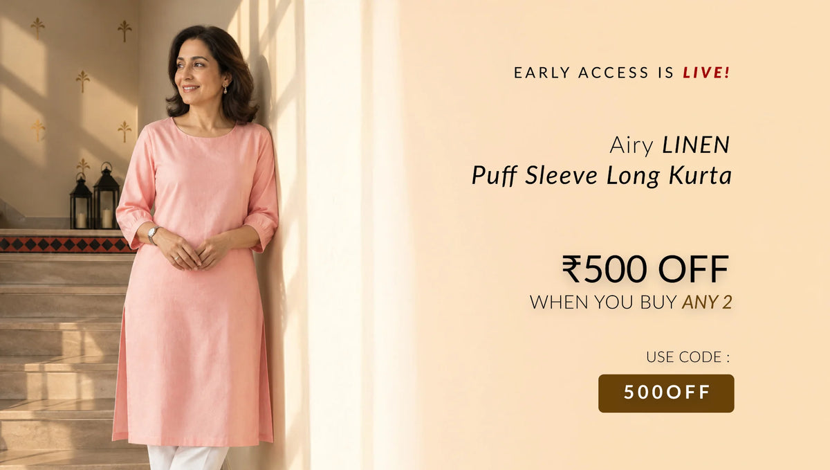 Women Airy Linen Puff Sleeve Long Kurta
