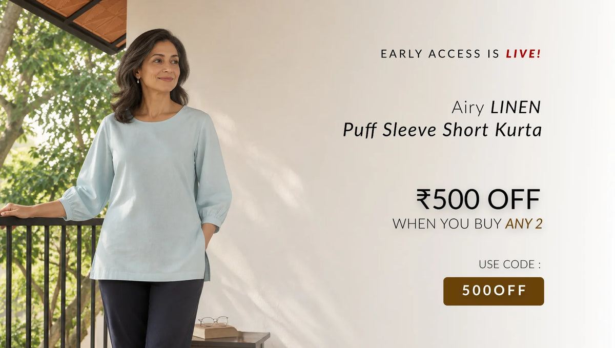 Women Airy Linen Puff Sleeve Short Kurta