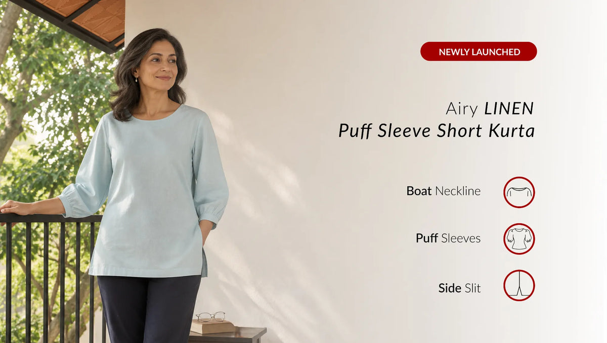 Women Airy Linen Puff Sleeve Short Kurta
