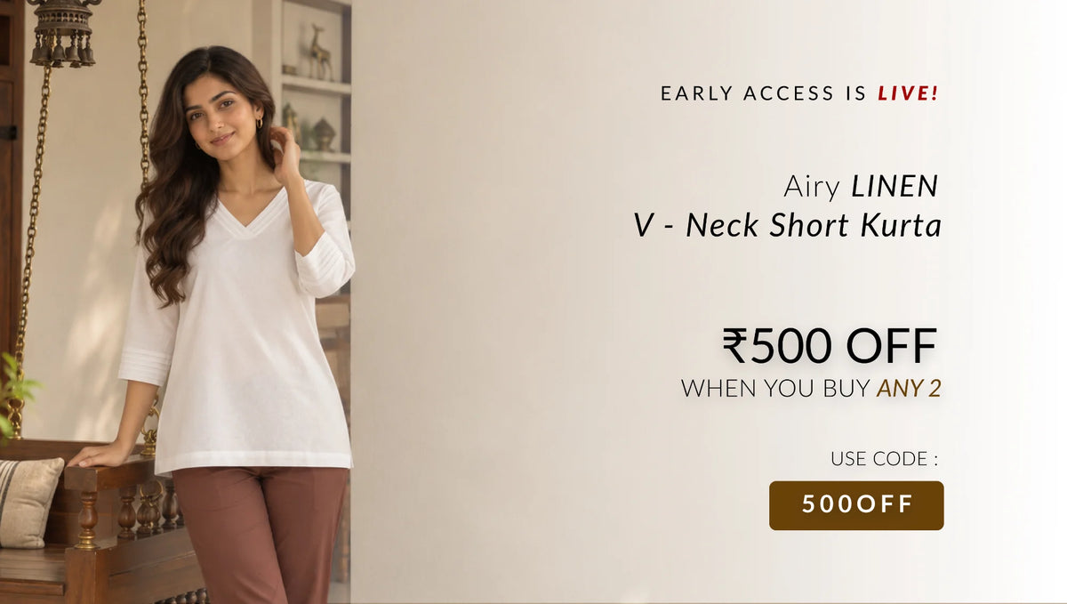 Women Airy Linen V-Neck Short Kurta