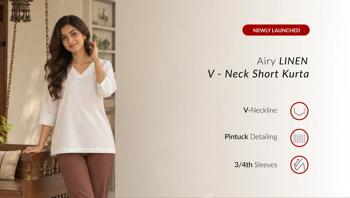 Women Airy Linen V-Neck Short Kurta