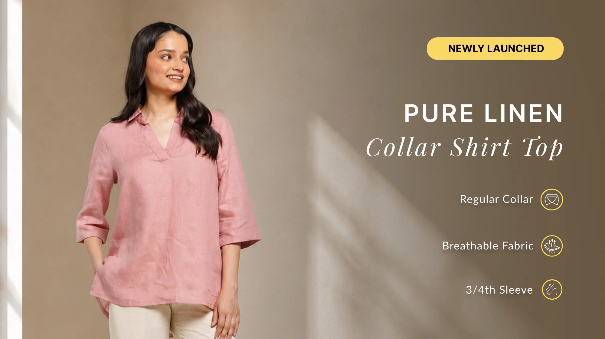 Women Pure Linen Collared Shirt Top banner mobile
