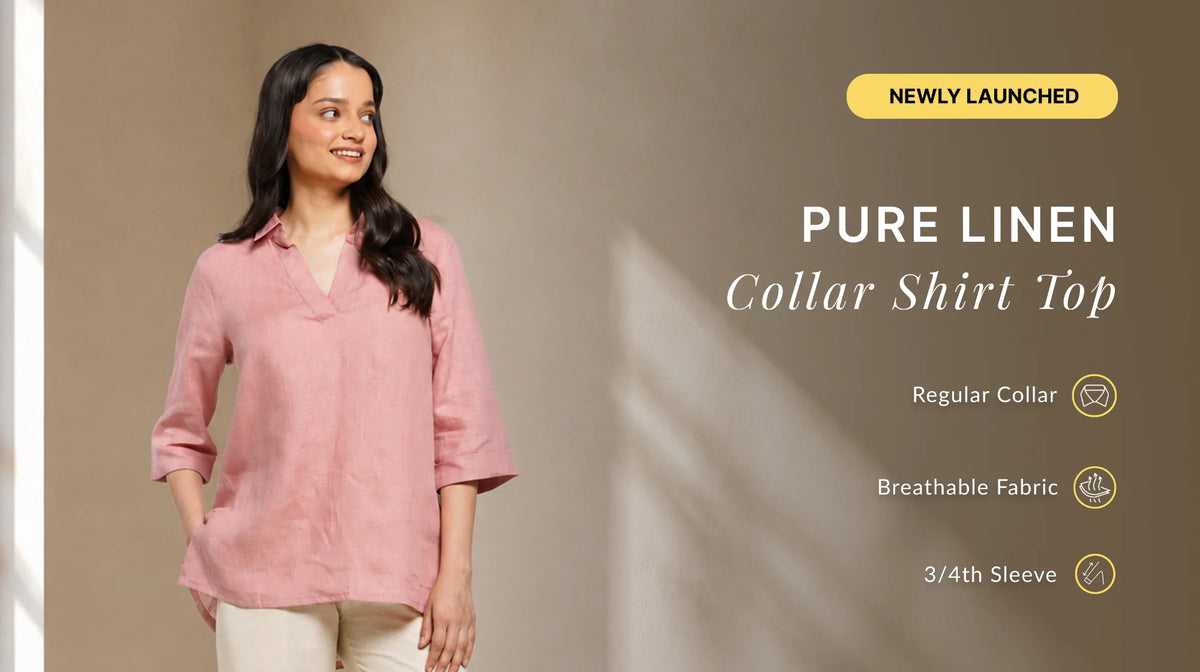 Women Pure Linen Collared Shirt Top