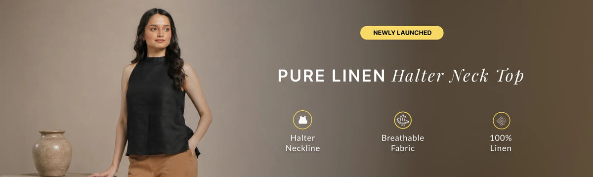 Women Pure Linen Halter Neck Top