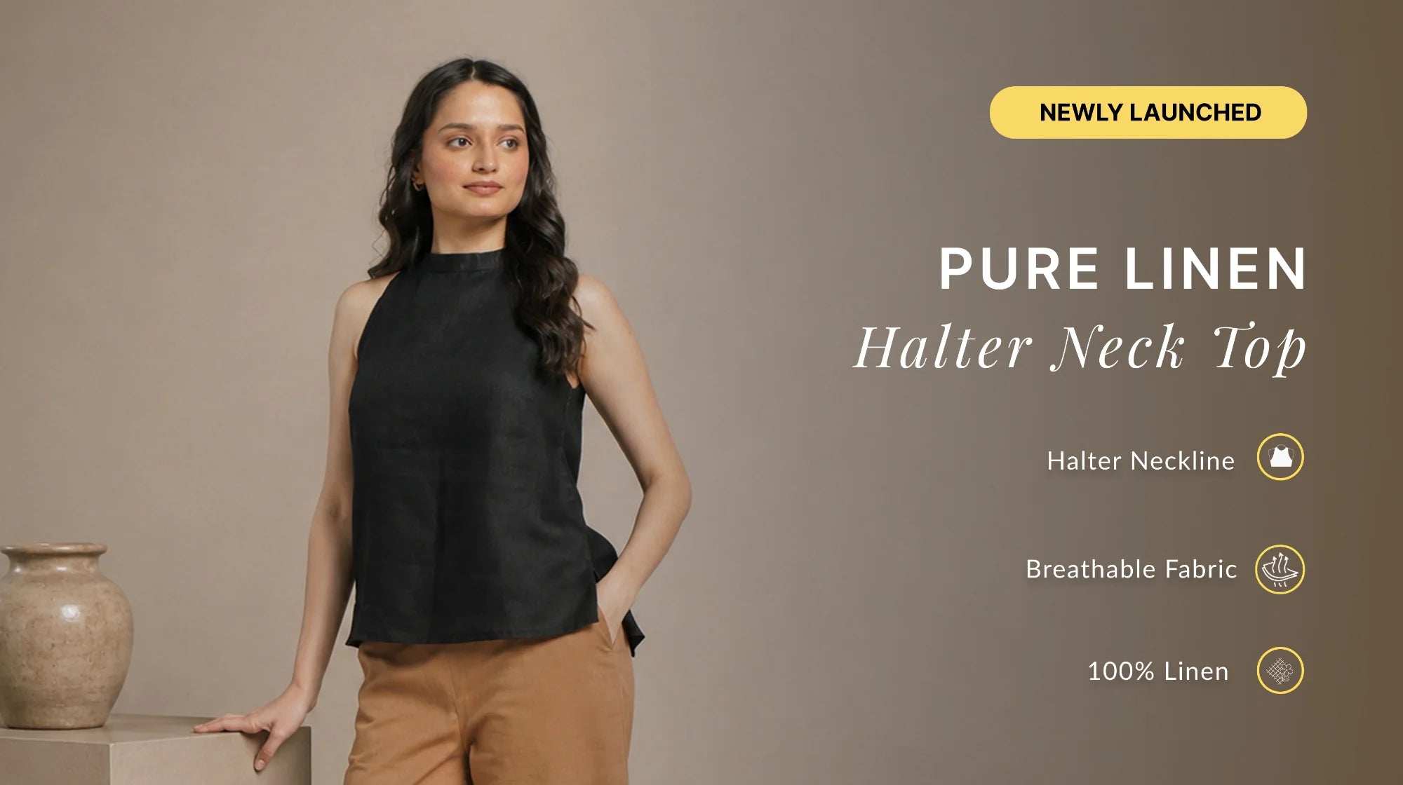 Women Pure Linen Halter Neck Top banner mobile