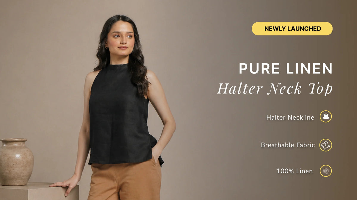 Women Pure Linen Halter Neck Top