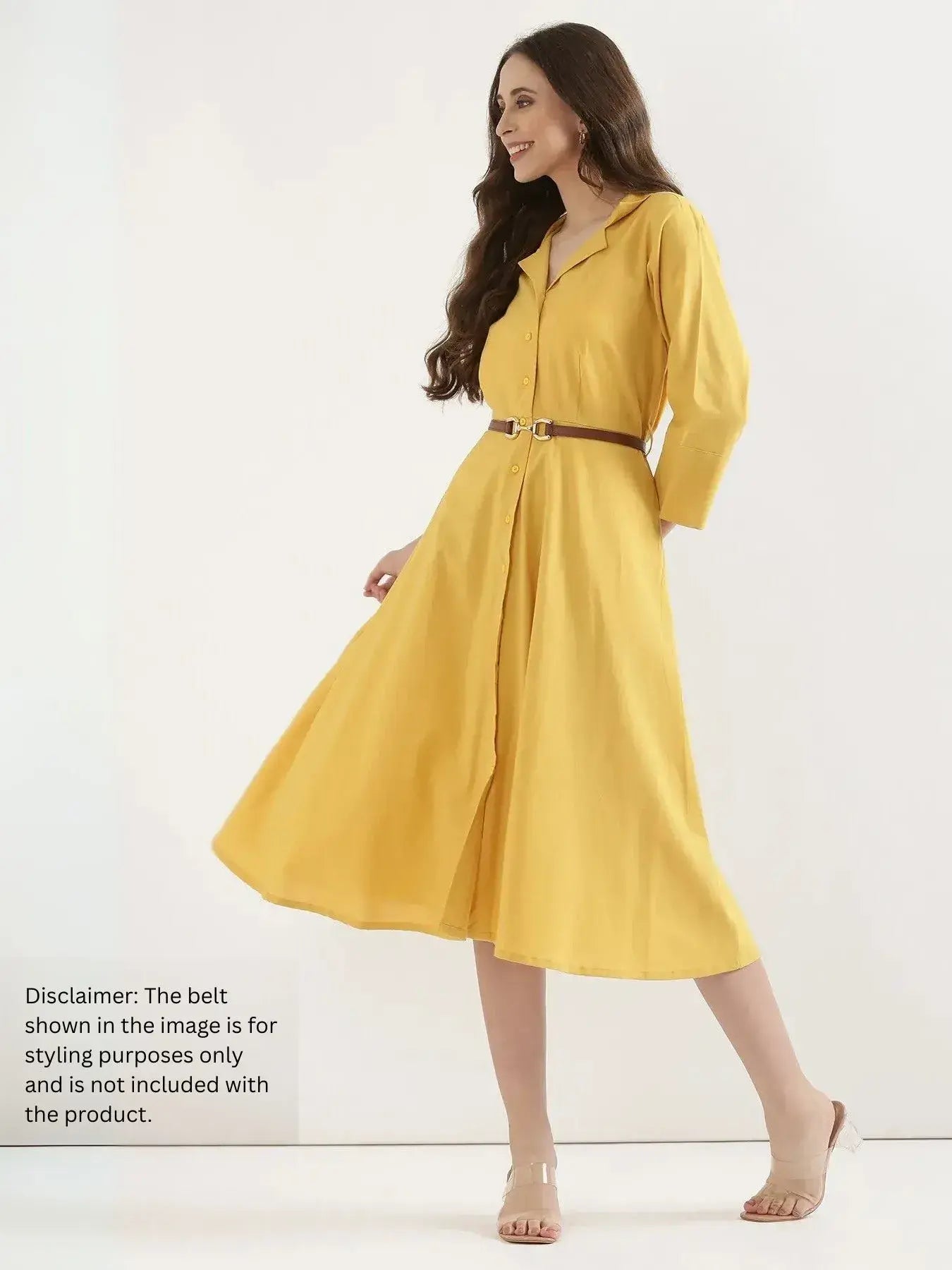 Women Yellow Airy Linen Flared Dress