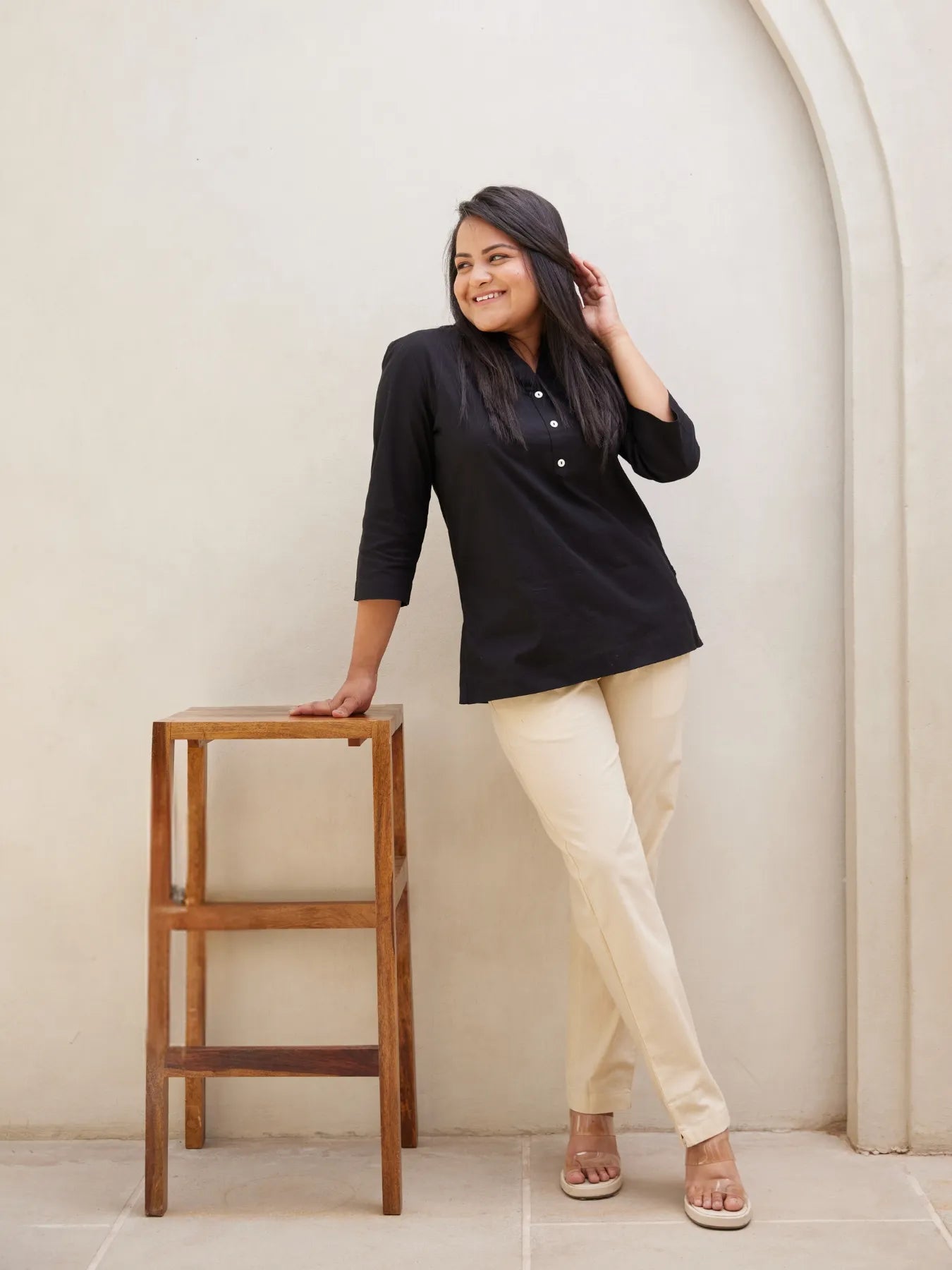 Women Beige Cotton Pant