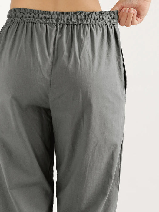 Women Cement Grey Cotton Straight Pant