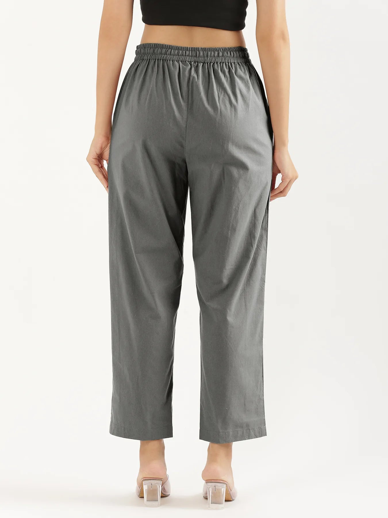 Women Cement Grey Cotton Straight Pant