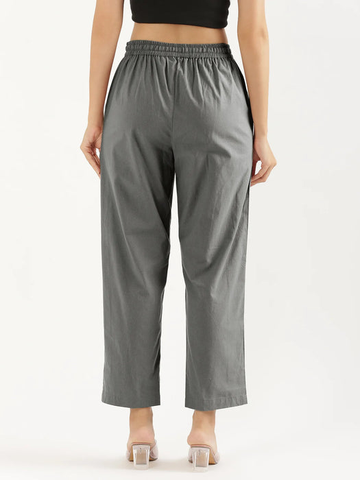 Women Cement Grey Cotton Straight Pant