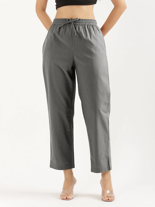 Women Cement Grey Cotton Straight Pant