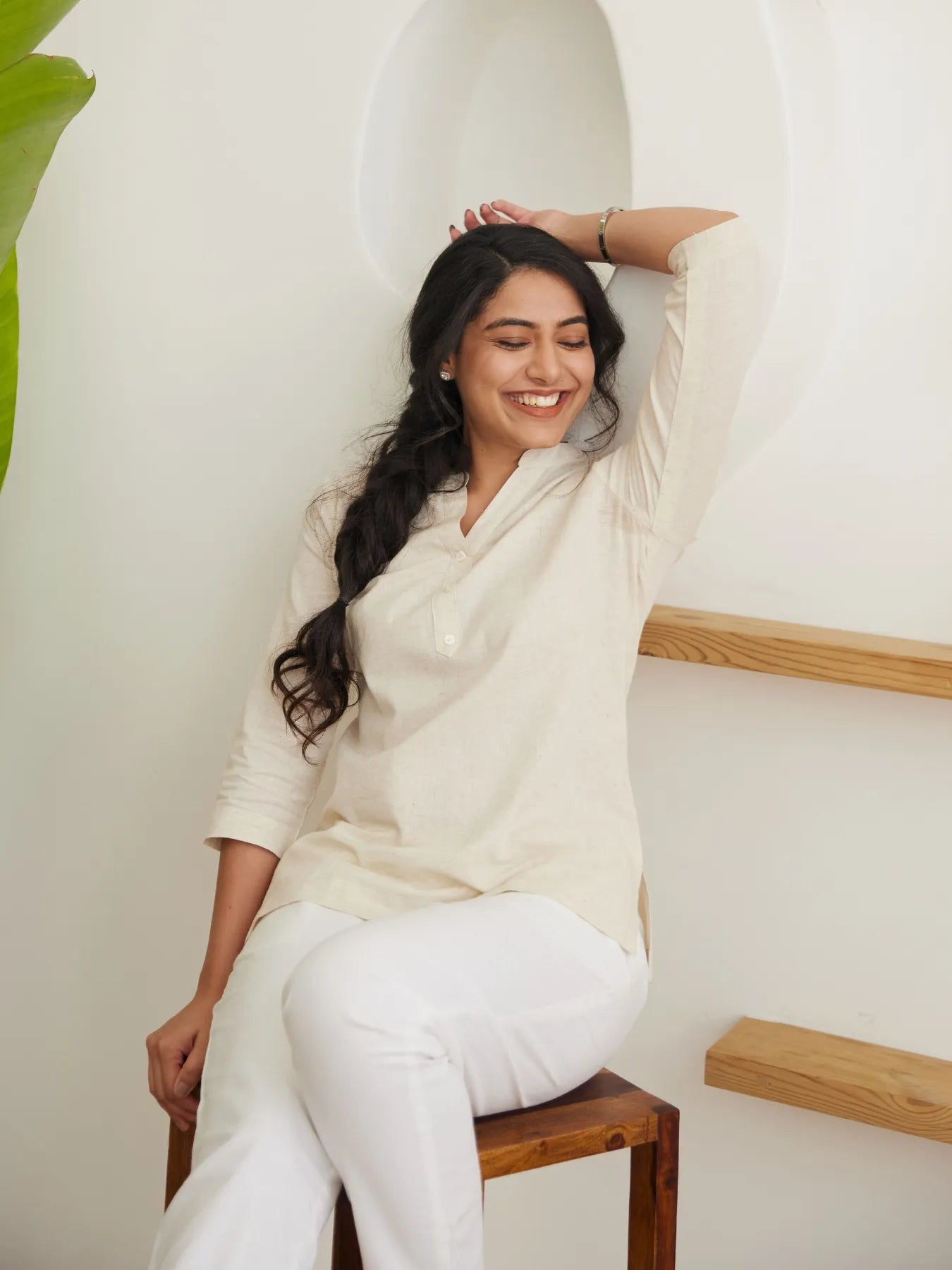 Women Ecru Airy Linen Short Kurta