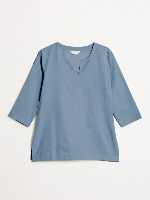 Women English Blue Airy Linen Split Neck Short Kurta