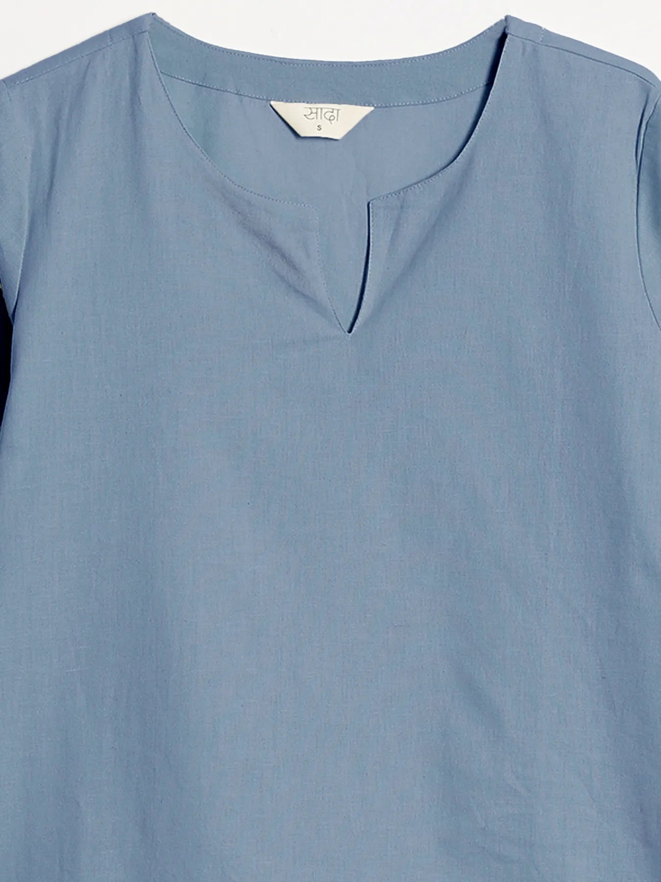 Women English Blue Airy Linen Split Neck Short Kurta