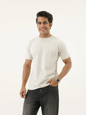 Men Off White Round Neck T-shirt