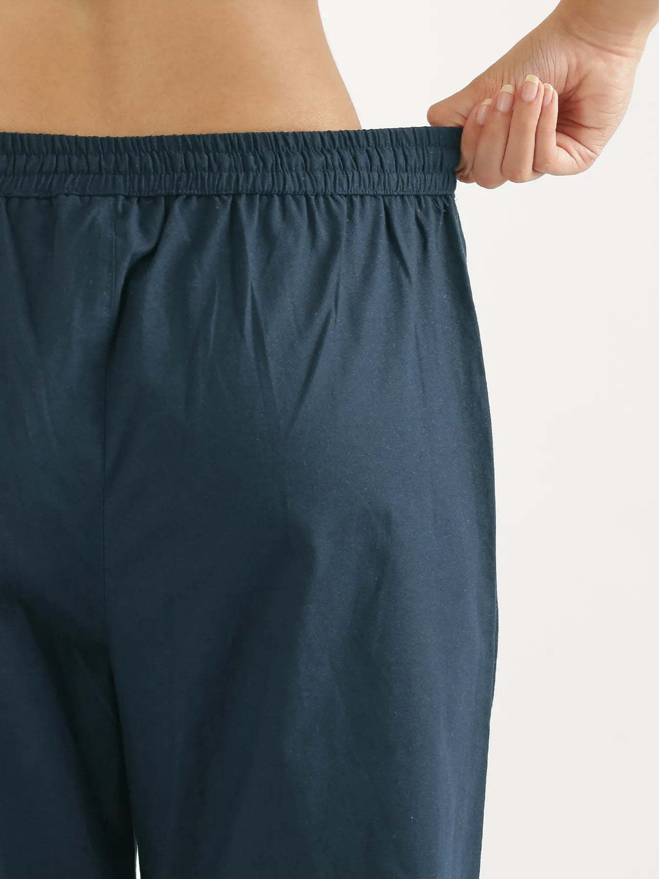 Women Peacock Blue Cotton Straight Pant