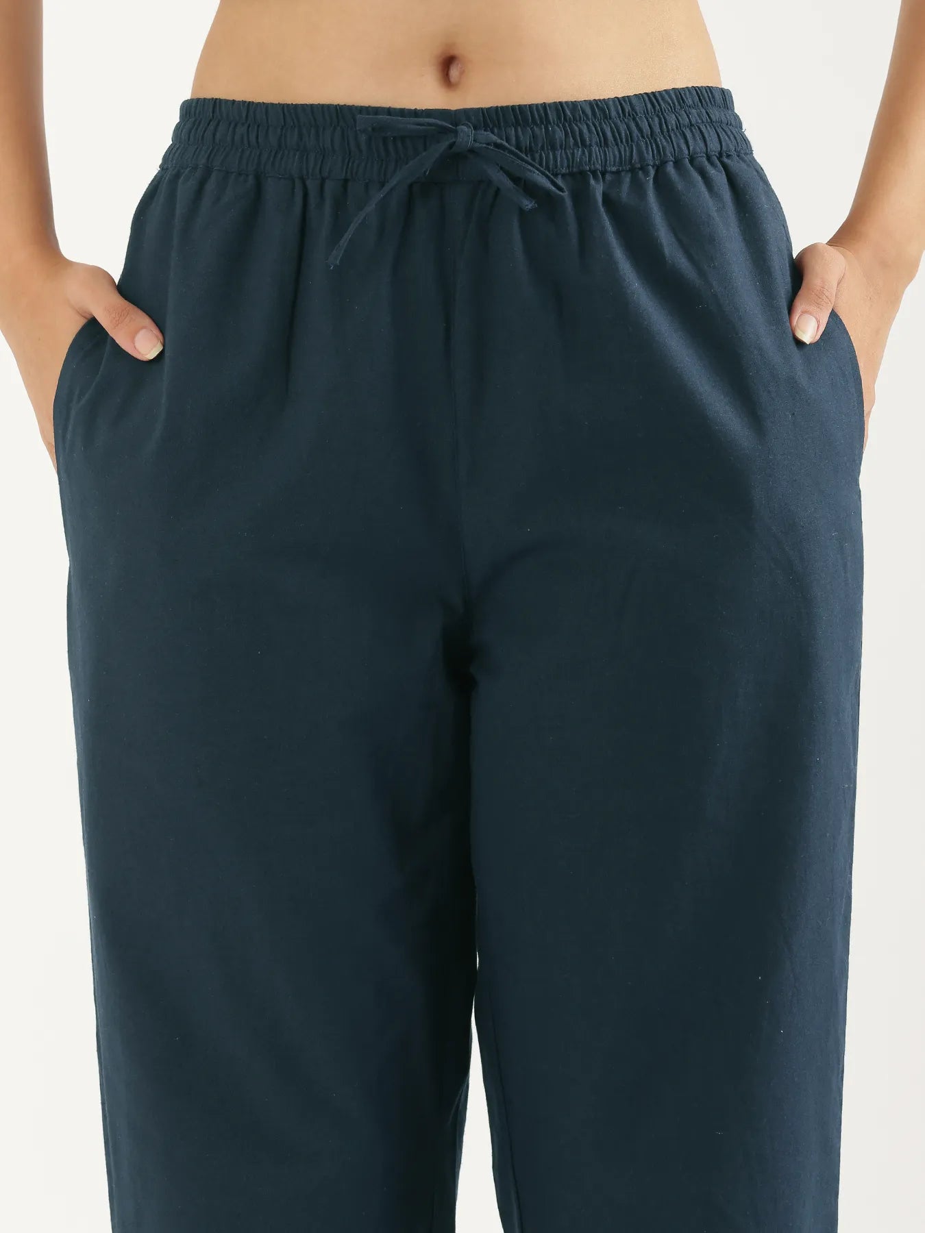 Women Peacock Blue Cotton Straight Pant